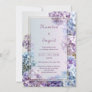 Lavendelblauwe Soft Focus Hydrangea Frame Bruiloft Kaart
