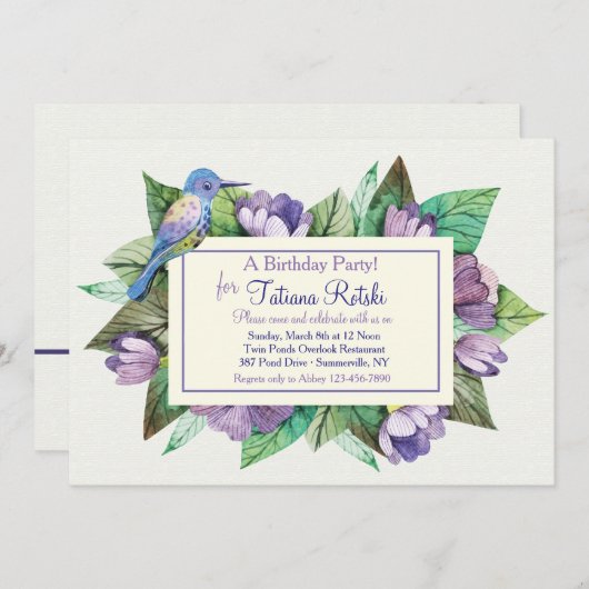 Lavendelblauwe uitnodiging (Voorkant / Achterkant)