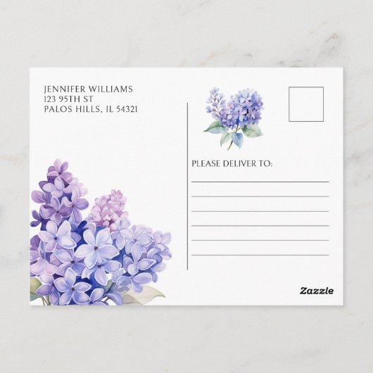 Lavendelbloem bruiloft uitnodigingskaart briefkaart (Achterkant)