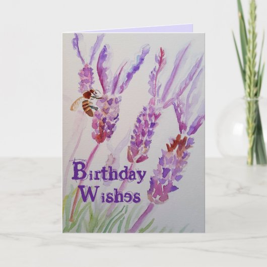 Lavendelbloem en Bij Aquarel Verjaardagskaart Kaart (Voorkant)