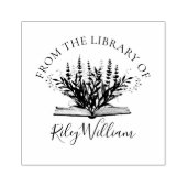 Lavendelbloem groeit uit boek ex-libris rubberstempel (Afrduk)