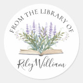 Lavendelbloem groeit uit boek Ex-Libris Sticker (Voorkant)