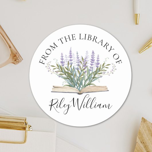 Lavendelbloem groeit uit boek Ex-Libris Sticker