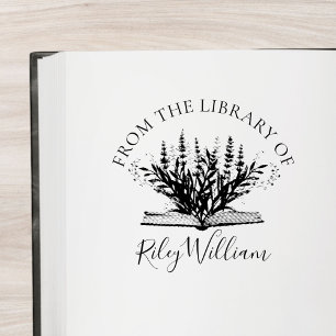 Lavendelbloem groeit uit boek ex-libris  zelfinktende stempel
