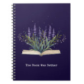 Lavendelbloem groeit uit het citaat van de boeklez notitieboek (Voorkant)