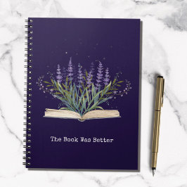 Lavendelbloem groeit uit het citaat van de boeklez notitieboek