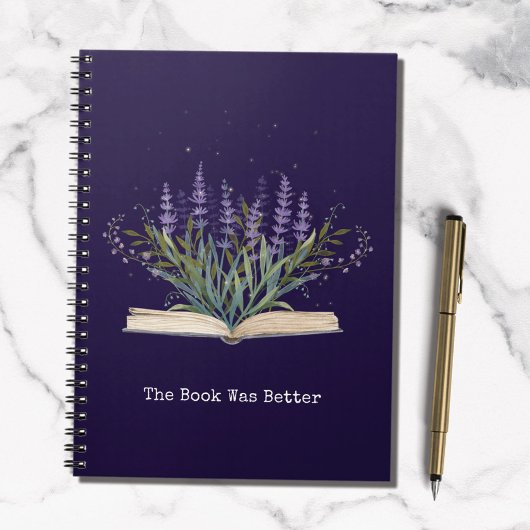 Lavendelbloem groeit uit het citaat van de boeklez notitieboek