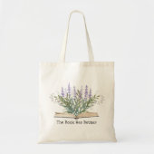 Lavendelbloem groeit uit het citaat van de boeklez tote bag (Voorkant)