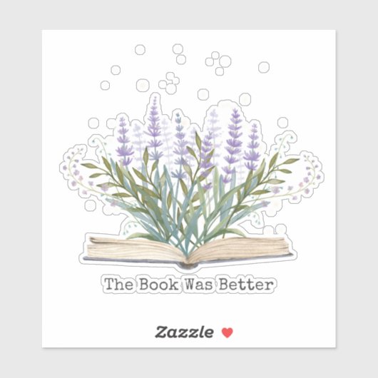 Lavendelbloem groeit vanuit Boek Lezen Quote Sticker (Vel)