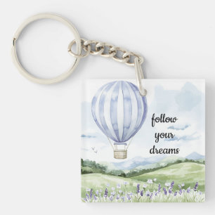 Lavendelbloem Paarse witte heteluchtballon Sleutelhanger