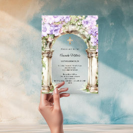 Lavendelbloemen boog meisje Confirmatie helder Acryl Uitnodigingen