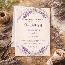 Lavendelbloemen champagnekleurige crème bruiloft kaart