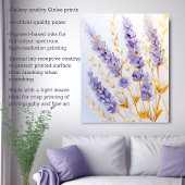 Lavendelbloemen en gouden bladeren canvas afdruk