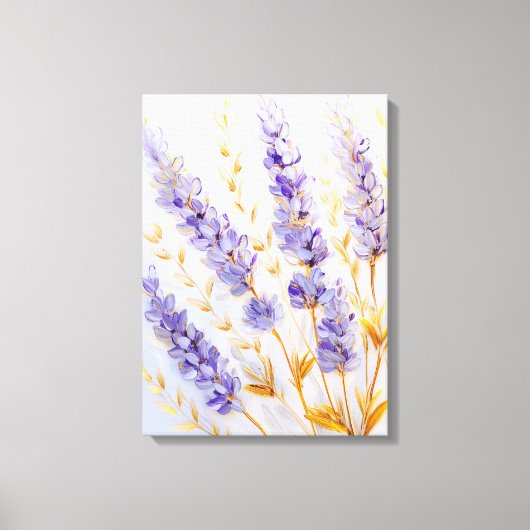 Lavendelbloemen en gouden bladeren canvas afdruk (Voorkant)