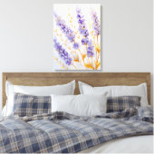 Lavendelbloemen en gouden bladeren canvas afdruk (Insitu (Slaapkamer))