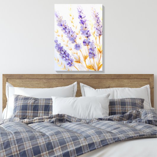 Lavendelbloemen en gouden bladeren canvas afdruk (Insitu (Slaapkamer))