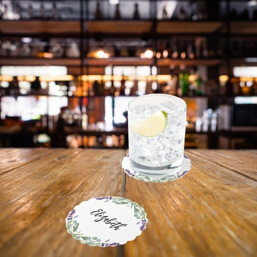 Lavendelbloemen eucalyptus groen naam kartonnen onderzetters