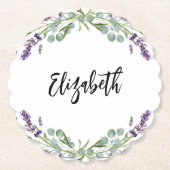 Lavendelbloemen eucalyptus groen naam kartonnen onderzetters (Voorkant)