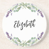 Lavendelbloemen eucalyptus groen naam zandsteen onderzetter (Voorkant)