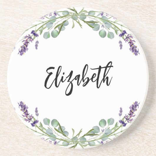 Lavendelbloemen eucalyptus groen naam zandsteen onderzetter (Voorkant)