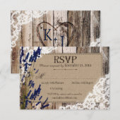 Lavendelbloemen Houten Kant Rustieke RSVP Kaart (Voorkant / Achterkant)
