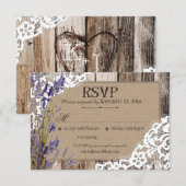 Lavendelbloemen Houten Kant Rustieke RSVP Kaart (Voorkant / Achterkant)