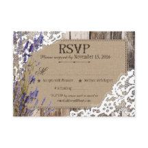 Lavendelbloemen Houten Kant Rustieke RSVP Kaart