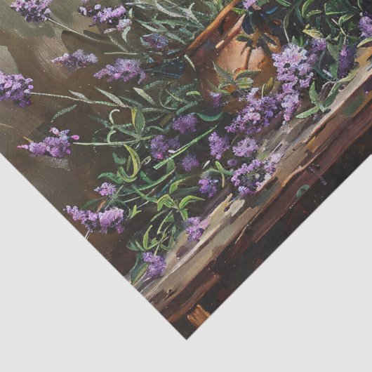 Lavendelbloemen in kleipotten Decoupage Tissuepapier (Detail)