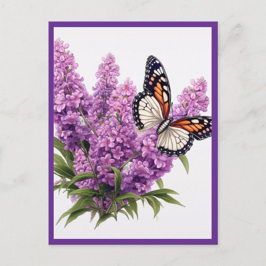 LAVENDELBLOEMEN MET VLINDER BRIEFKAART (Voorkant)