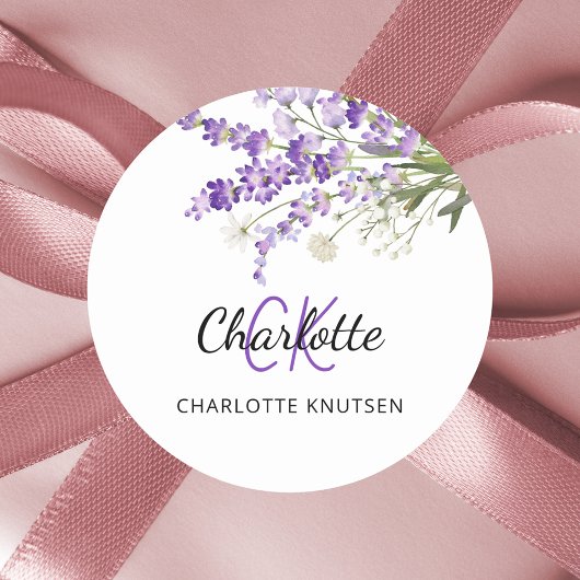 Lavendelbloemen monogrammed ronde sticker