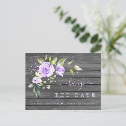 Lavendelbloemen Oude Schuur Bruiloft Uitgesteld Briefkaart (Staand voorkant)
