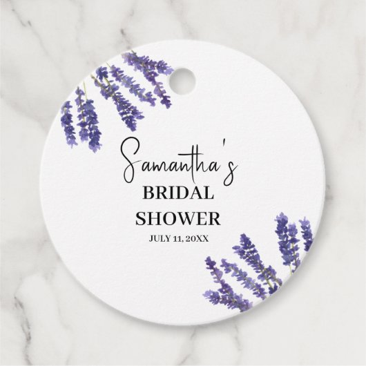 Lavendelbloemen Paarse Aquarel Bruidsdouche Bedankjes Labels (Voorkant)
