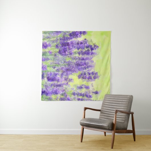 Lavendelbloemen Paarse Waterverf bloemgeel Wandkleed (In Situ (horizontaal))