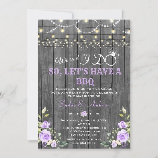 Lavendelbloemen Schuur Hout Na I DO BBQ Kaart (Voorkant)