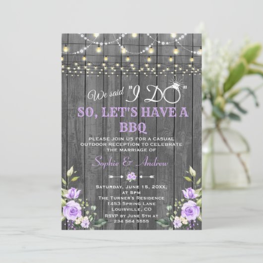 Lavendelbloemen Schuur Hout Na I DO BBQ Kaart (Staand voorkant)