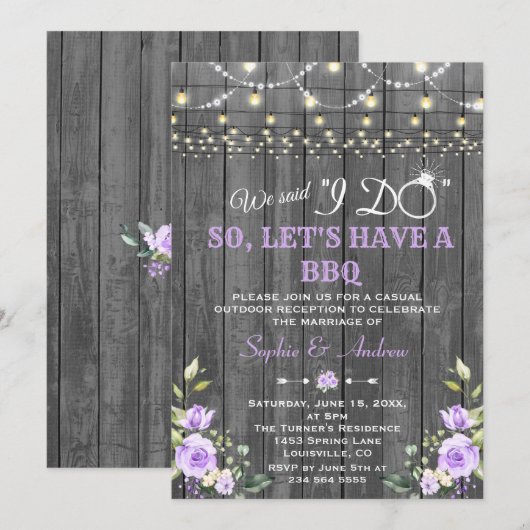 Lavendelbloemen Schuur Hout Na I DO BBQ Kaart (Voorkant / Achterkant)