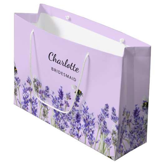 Lavendelbloemen violette bruidsmeisje groot cadeauzakje (Voorkant Gekanteld)