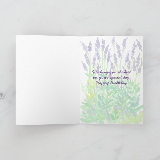 Lavendelbloemen Waterverf Happy Birthday Kaart (Binnen)