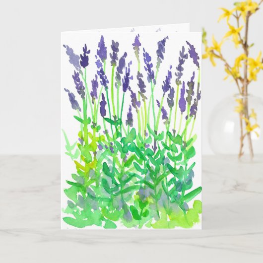 Lavendelbloemen Waterverf Happy Birthday Kaart (Gele Bloem)