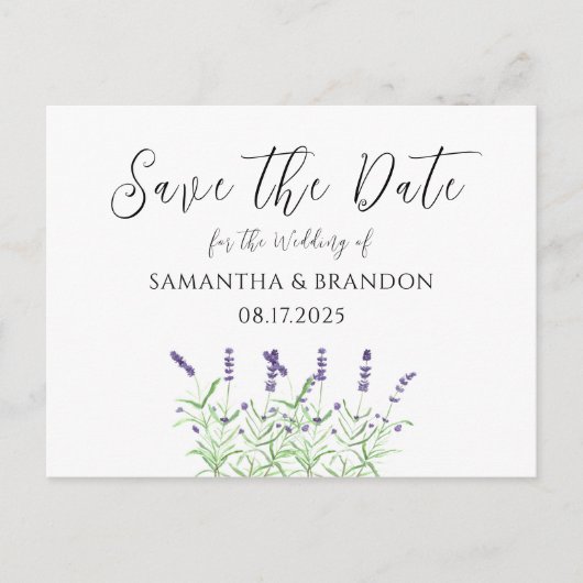Lavendelbloemen Waterverf Paarse Bloemen Rustiek Briefkaart (Voorkant)