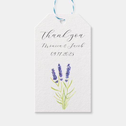 Lavendelbloemen waterverf rustieke Violet bruiloft Cadeaulabel (Voorkant)