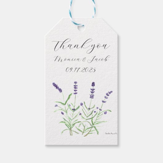 Lavendelbloemen waterverf rustieke Violet bruiloft Cadeaulabel (Voorkant)