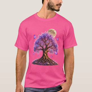 Lavendelbloesem Maan Boom T-Shirt