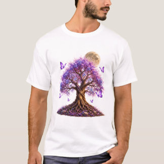 Lavendelbloesem Maan Boom Witte T-Shirt