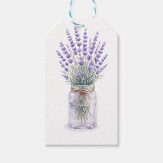 Lavendelboeket in Metsen Pot Waterverf Gift Tag  Cadeaulabel