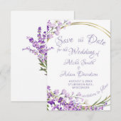 Lavendelboeketkrans Huwelijkskaart Save The Date (Voorkant / Achterkant)