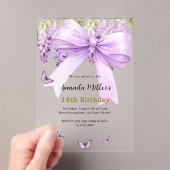 Lavendelboog bloemen vlinders duidelijke verjaarda acryl uitnodigingen (Insitu (Draagbaar))