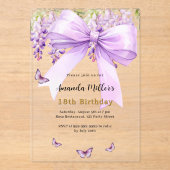 Lavendelboog bloemen vlinders duidelijke verjaarda acryl uitnodigingen (Voorkant)