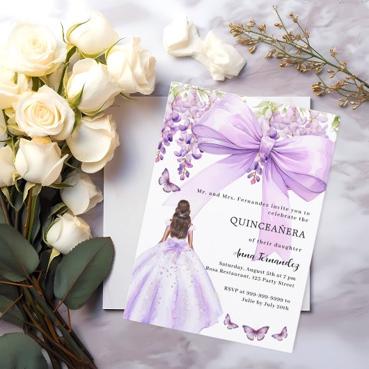 Lavendelboog bloemenjurk Quinceanera Kaart