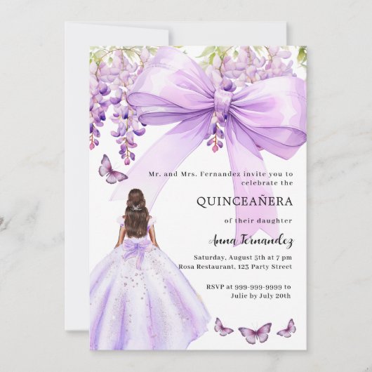 Lavendelboog bloemenjurk Quinceanera Kaart (Voorkant)